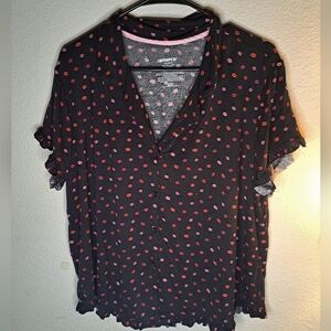 Joyspun Button Up Valentines Kisses Pajama Top XL *NWOT*